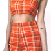  Orange-red Polyester Pants Plaid U neck Sleeveless Fashion Two Pieces