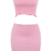  Pink Polyester Skirt Plain Bateau Neck Sleeveless Sexy Two Pieces