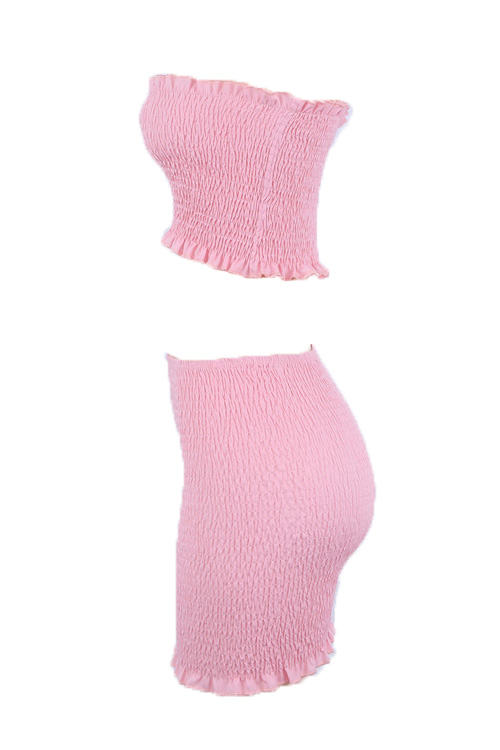  Pink Polyester Skirt Plain Bateau Neck Sleeveless Sexy Two Pieces