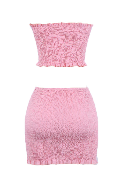  Pink Polyester Skirt Plain Bateau Neck Sleeveless Sexy Two Pieces