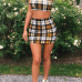  Sexy Backless Plaids Yellow Cotton Two-piece Skirt Set