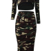  Sexy Bateau Neck Camouflage Printed Army Green Qmilch Two-piece Skirt Set