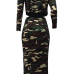  Sexy Bateau Neck Camouflage Printed Army Green Qmilch Two-piece Skirt Set