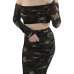  Sexy Bateau Neck Camouflage Printed Army Green Qmilch Two-piece Skirt Set