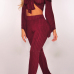  Sexy Bateau Neck Knot Design Wine Red Cotton Two-piece Pants Set