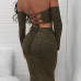  Sexy Bateau Neck Metallic Lace-up Army Green Polyester Two-piece Skirt Set