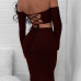  Sexy Bateau Neck Metallic Lace-up Purplish Red Polyester Two-piece Skirt Set