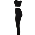  Sexy Bateau Neck Pearl Decoration Black Blending Two-piece Pants Set