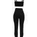  Sexy Bateau Neck Pearl Decoration Black Blending Two-piece Pants Set