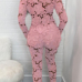  Sexy Deep V Neck Hollow-out Pink Bud SilkTwo-piece Pants Set