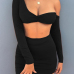  Sexy Dew Shoulder Black Cotton Two-piece Skirt Set