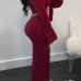  Sexy Dew Shoulder Knot Design Wine Red Cotton Two-Piece Pants Set