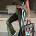  Sexy Dew Shoulder Striped Patchwork Army Green Velvet Two-piece Pants Set