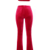  Sexy Dew Shoulder Striped Patchwork Red Velvet Two-piece Pants Set