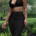  Sexy Halter Neck Rose Decoration Black Bud Silk Two-piece Skirt Set