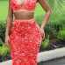  Sexy Halter Neck Rose Decoration Red Bud Silk Two-piece Skirt Set