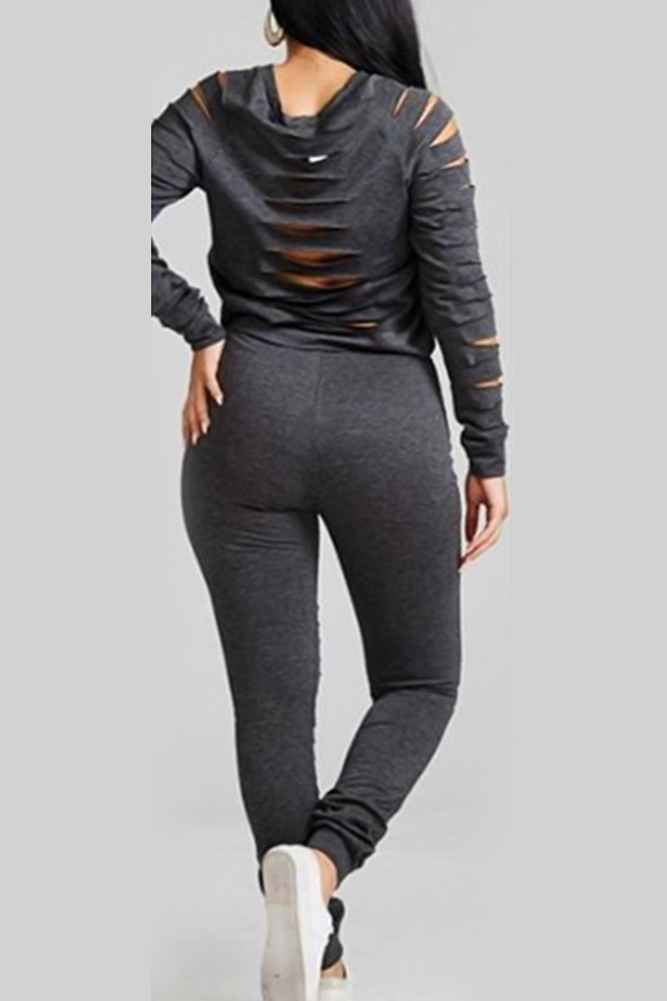  Sexy Hollow-out Grey Polyester Two-piece Pants Set