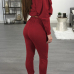  Sexy Hooded Collar Dew Shoulder Wine Red Polyester Two-piece Pants Set 