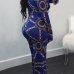  Sexy Printed Blue Cotton Blends Two-piece Pants Set