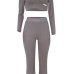  Sexy Round Neck Hollow-out Grey Cotton Two-piece Pants Set