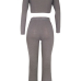  Sexy Round Neck Hollow-out Grey Cotton Two-piece Pants Set