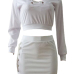  Sexy Round Neck Hollow-out White Cotton Two-piece Skirt Set