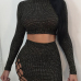  Sexy Round Neck Lace-up Hollow-out Black Knitting Two-piece Skirt Set