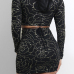  Sexy Round Neck Lace-up Hot Stamping Printed Black Polyester Two-piece Skirt Set