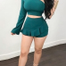  Sexy Show A Shoulder Falbala Design Green Twilled Satin Two-piece Shorts Set