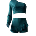  Sexy Show A Shoulder Falbala Design Green Twilled Satin Two-piece Shorts Set