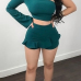  Sexy Show A Shoulder Falbala Design Green Twilled Satin Two-piece Shorts Set