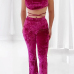  Sexy Spaghetti Strap Sleeveless Purple Velvet Two Pieces Pants Set