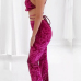  Sexy Spaghetti Strap Sleeveless Purple Velvet Two Pieces Pants Set