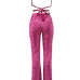  Sexy Spaghetti Strap Sleeveless Purple Velvet Two Pieces Pants Set