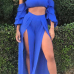  Sexy Strapless High Slit Blue Qmilch Two-piece Pants Set