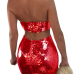  Sexy Strapless Hollow-out Red Polyester Two-piece Skirt Set(Without Coat)