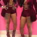  Sexy Turndown Collar Chains Decoration Red Velvet Two-piece Short Set