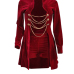  Sexy Turndown Collar Chains Decoration Red Velvet Two-piece Short Set