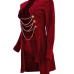  Sexy Turndown Collar Chains Decoration Red Velvet Two-piece Short Set