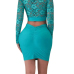  Sexy V Neck See-Through Blue Bud Silk Two-piece Skirt Set