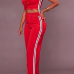  Sexy V Neck Side Split Red Polyester Two-piece Pants Set