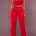  Sexy V Neck Side Split Red Polyester Two-piece Pants Set