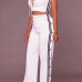  Sexy V Neck Side Split White Polyester Two-piece Pants Set