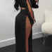  Sexy Zipper Design Black Polyester Two-piece Pants Set  