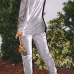  Silver Velvet Pants Plain O neck Long Sleeve Casual Two Pieces