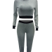  Stylish Hooded Collar Patchwork Grey Blending Two-piece Pants Set