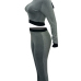  Stylish Hooded Collar Patchwork Grey Blending Two-piece Pants Set