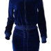  Stylish Mandarin Collar Lace-up Blue Velvet Two-piece Skirt Set