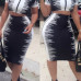  Stylish Round Neck Black-white Printed Polyester Two-piece Skirt Set