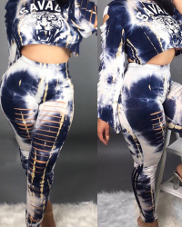  Stylish Round Neck Printed White Milk Fiber Two-piece Pants Set